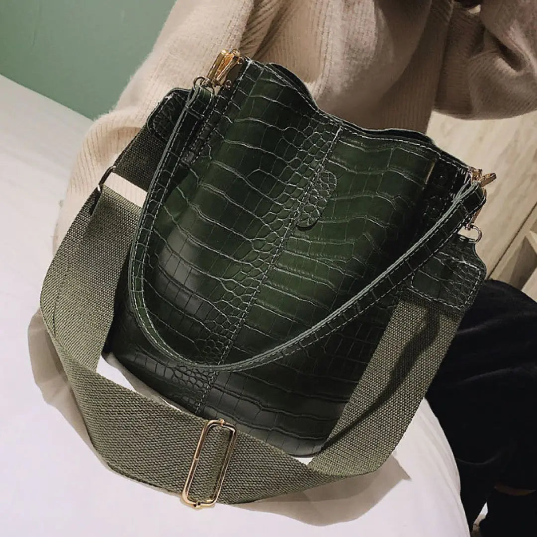 Blake Shoulder Bag -Olive Croc